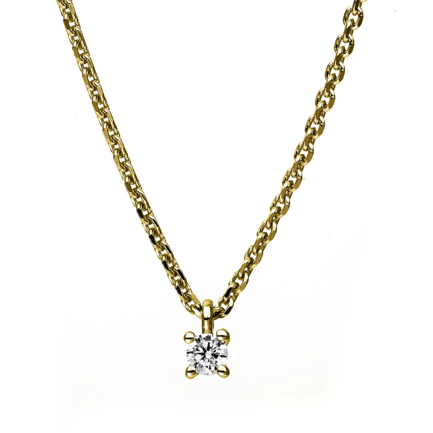 Solitär Collier Kette 585 Gold Gelbgold mit Brillant 0,05 Ct. 4er-Krappe L: 42cm