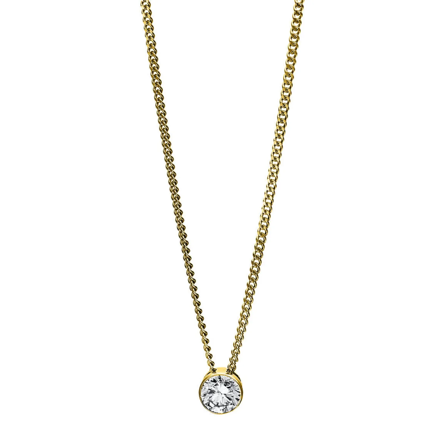 Solitär Collier Kette 750 Gold Gelbgold mit Brillant 0,15 Ct. Zarge L: 43cm