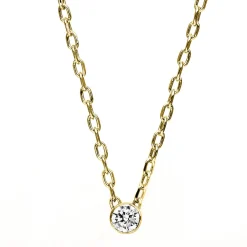 Solitär Collier Kette 585 Gold Gelbgold mit Brillant 0,05 Ct. Zarge L: 45,5cm
