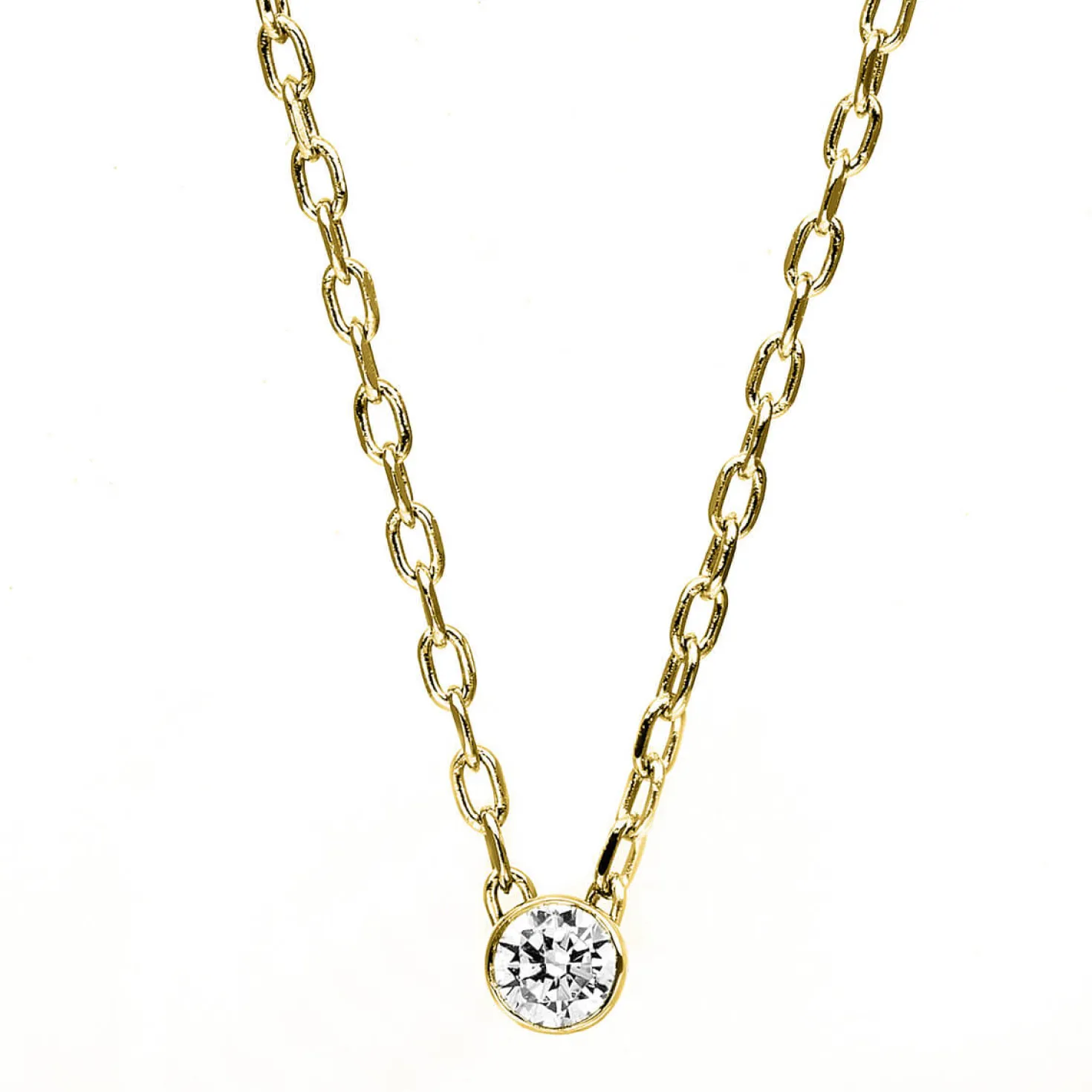 Solitär Collier Kette 750 Gold Gelbgold mit Brillant 0,05 Ct. Zarge L: 45,5cm