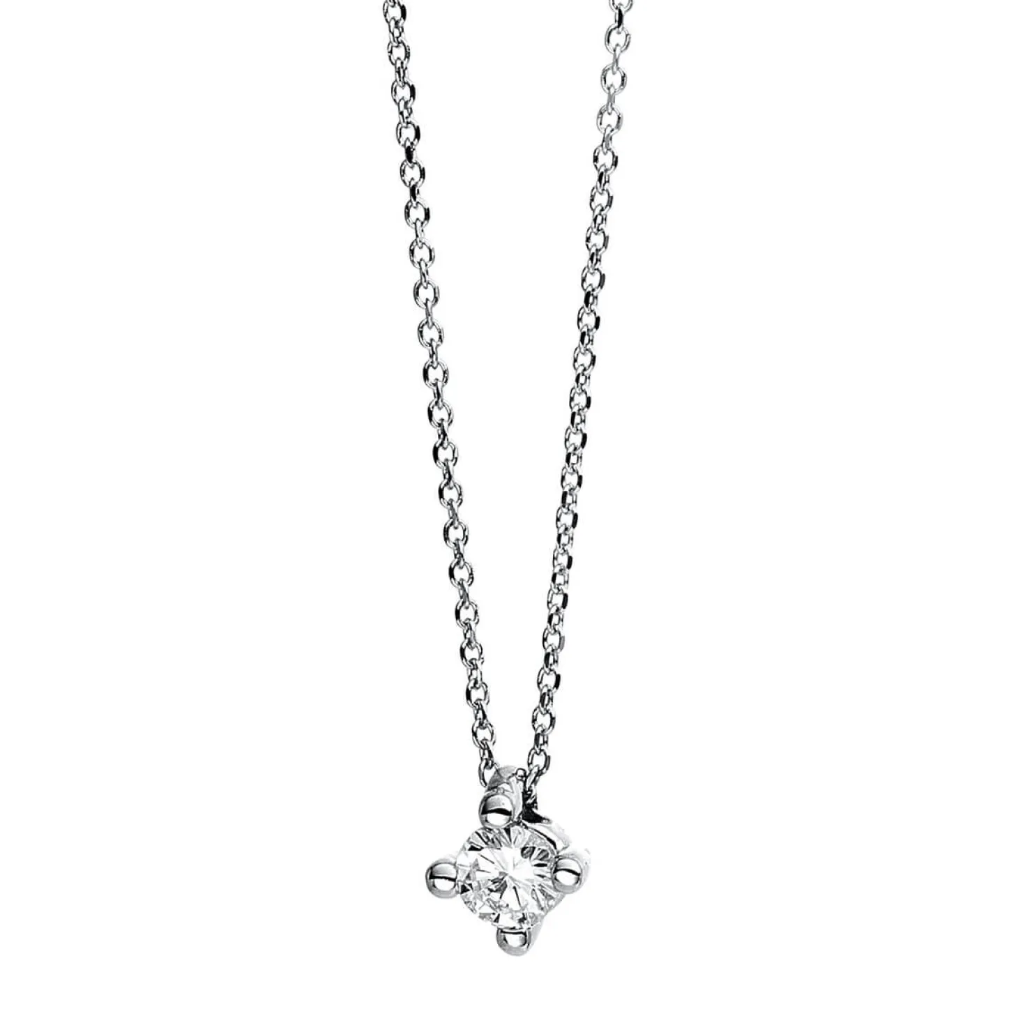 Solitär Collier Kette 750 Gold Weißgold Brillant 0,10 Ct. L: 42cm, Ø3,6mm