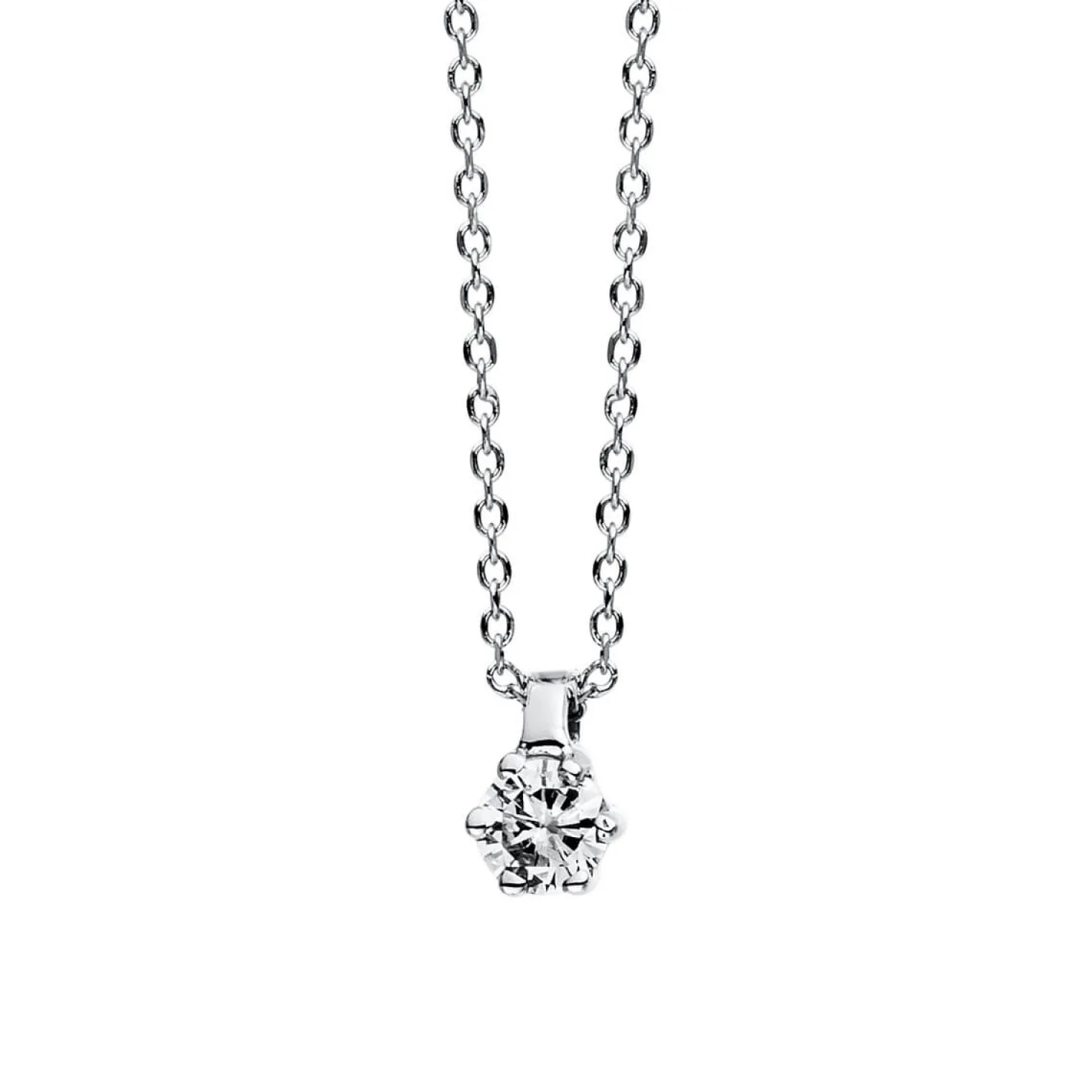 Solitär Collier Kette 750 Gold Weißgold Brillant 0,07 Ct. L: 42cm, S: 0,7mm