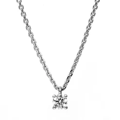 Solitär Collier Kette 585 Gold Weißgold mit Brillant 0,15 Ct. 4er-Krappe L: 42cm