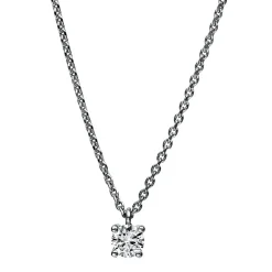 Solitär Collier Kette 750 Gold Weißgold mit Brillant 0,20 Ct. 4er-Krappe L: 42cm