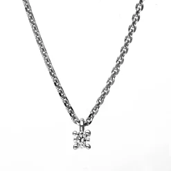 Solitär Collier Kette 585 Gold Weißgold mit Brillant 0,05 Ct. 4er-Krappe L: 42cm
