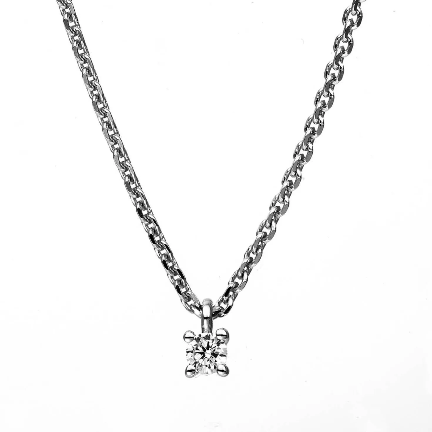 Solitär Collier Kette 585 Gold Weißgold mit Brillant 0,05 Ct. 4er-Krappe L: 42cm