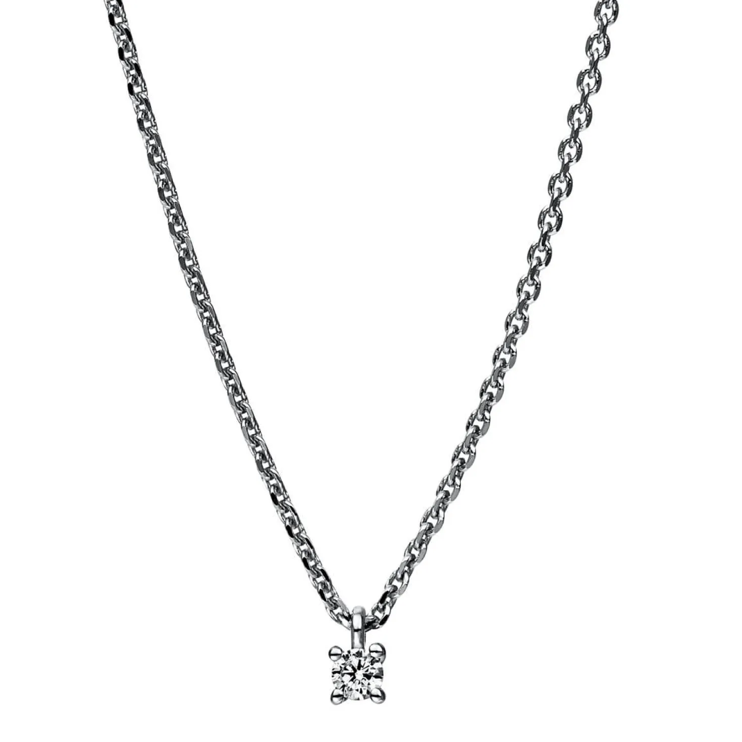 Solitär Collier Kette 585 Gold Weißgold mit Brillant 0,05 Ct. 4er-Krappe L: 42cm