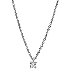 Solitär Collier Kette 585 Gold Weißgold mit Brillant 0,10 Ct. 4er-Krappe L: 42cm