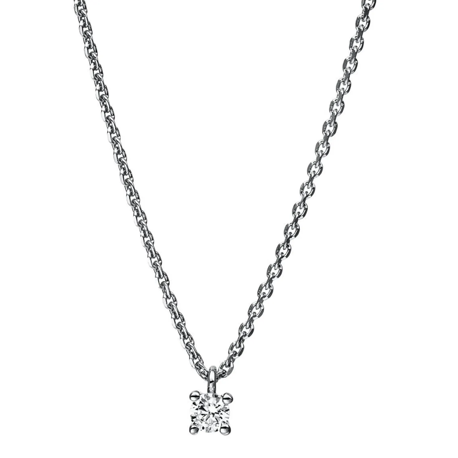 Solitär Collier Kette 585 Gold Weißgold mit Brillant 0,10 Ct. 4er-Krappe L: 42cm