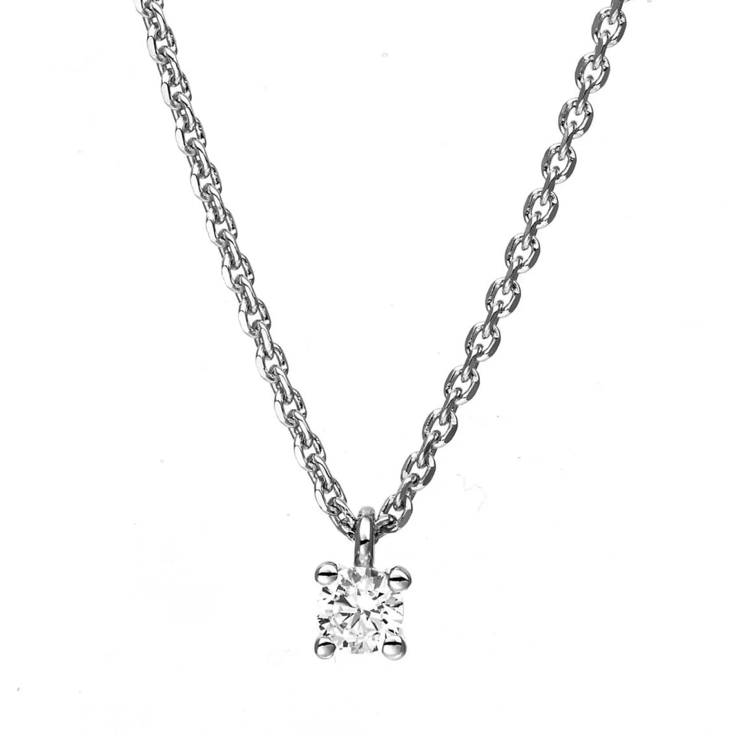 Solitär Collier Kette 585 Gold Weißgold mit Brillant 0,10 Ct. 4er-Krappe L: 42cm