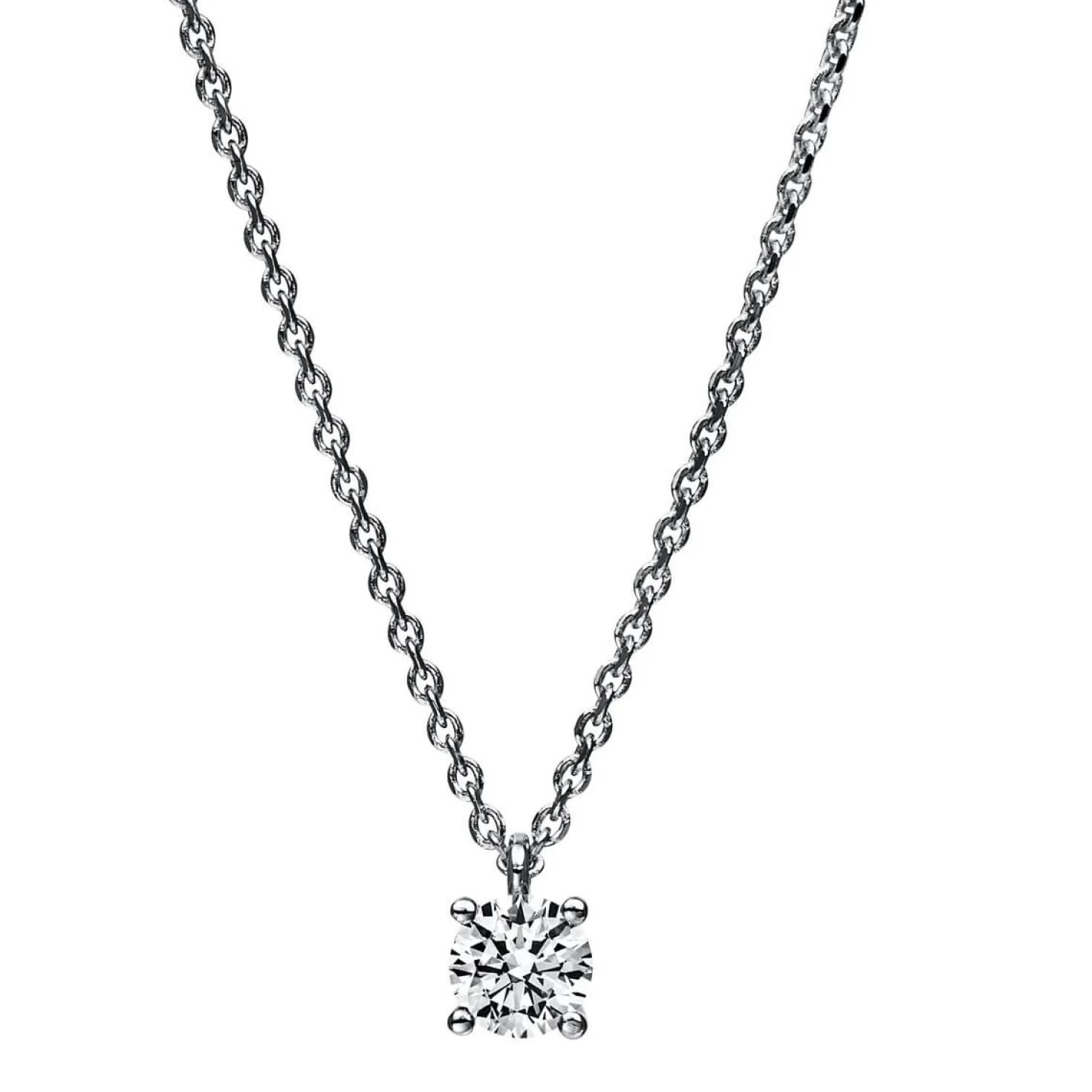 Solitär Collier Kette 750 Gold Weißgold mit Brillant 0,30 Ct. 4er-Krappe L: 42cm