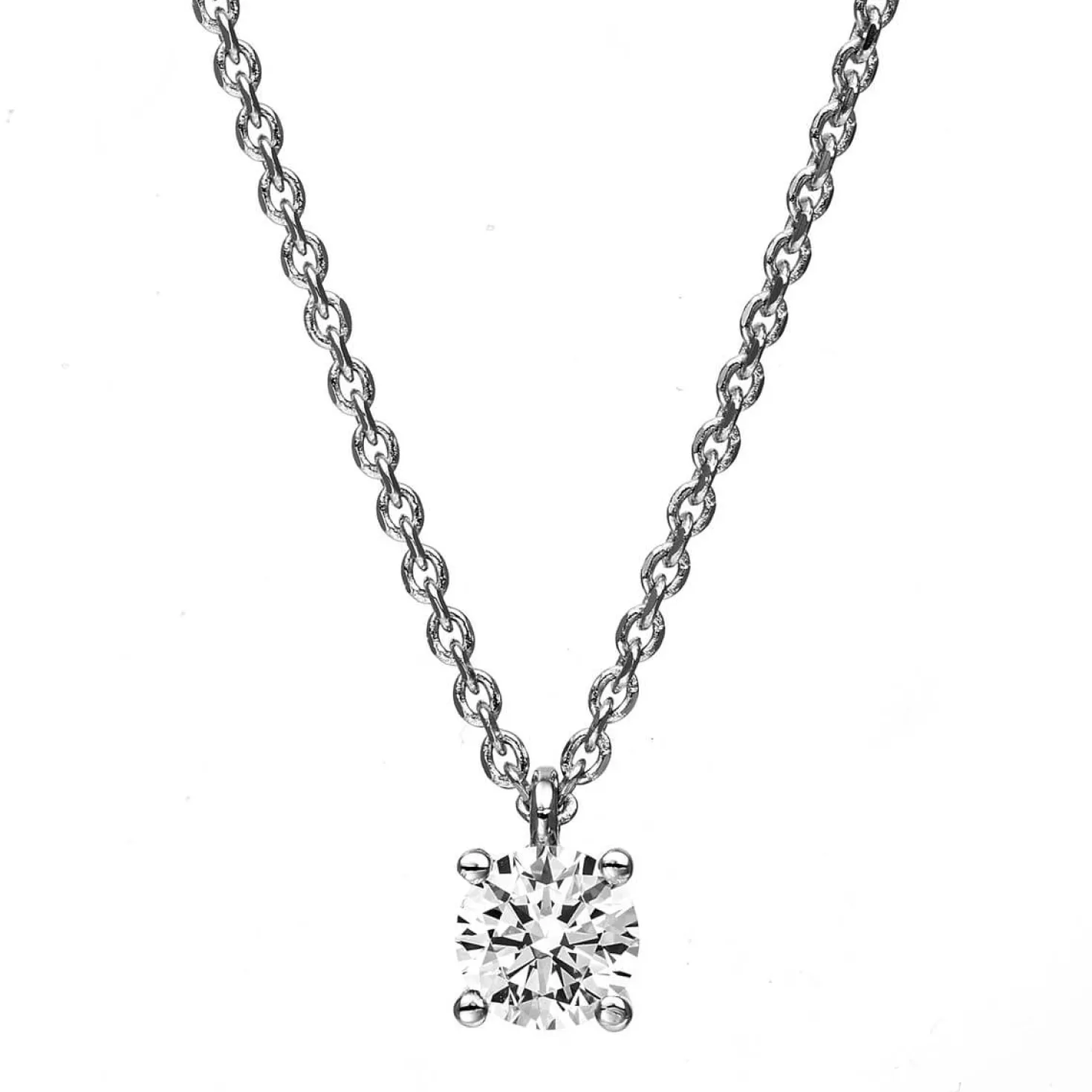 Solitär Collier Kette 750 Gold Weißgold mit Brillant 0,30 Ct. 4er-Krappe L: 42cm