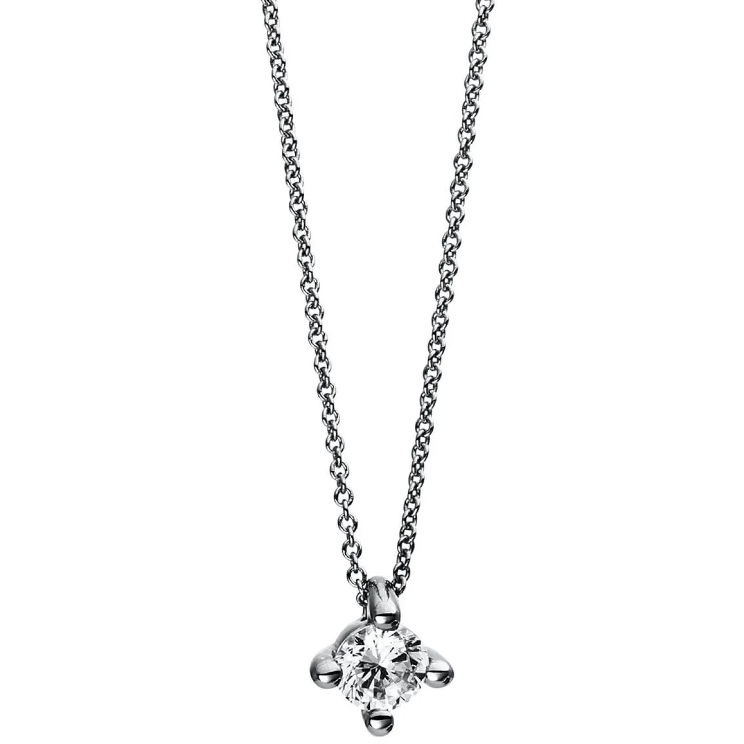 Solitär Collier Kette 950 Platin Brillant 0,15 Ct. 4er-Krappe L: 42cm, Ø5,2mm