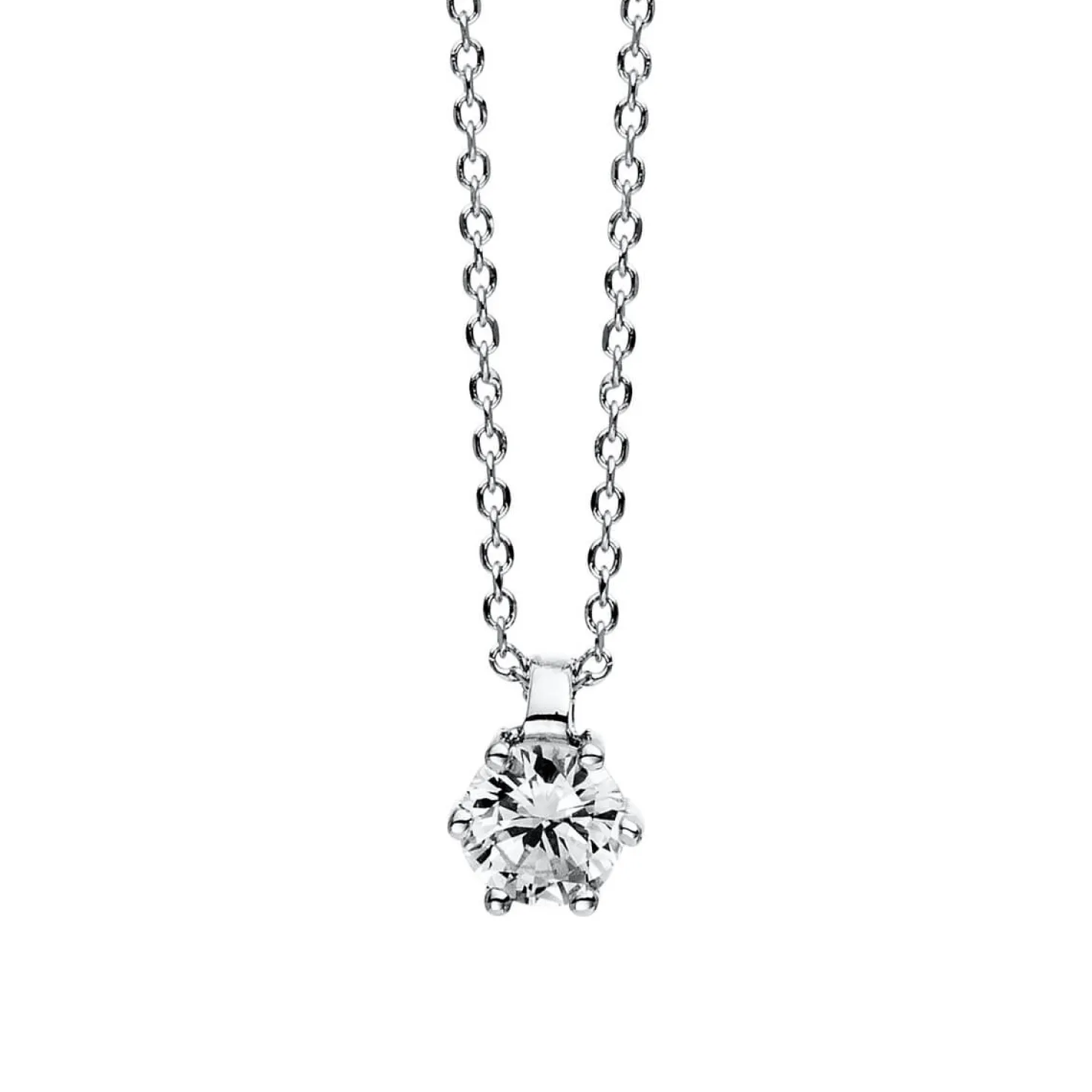 Solitär Collier Kette 950 Platin Brillant 0,15 Ct. 6er-Krappe L: 42cm, S: 0,7mm