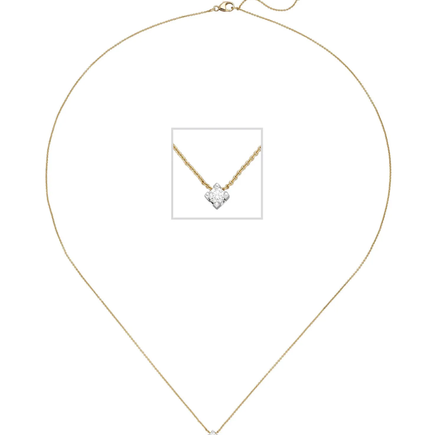 Solitär Collier mit Anhänger Diamant 0.06Ct W/SI 750 Gold Gelbgold Weißgold 45cm