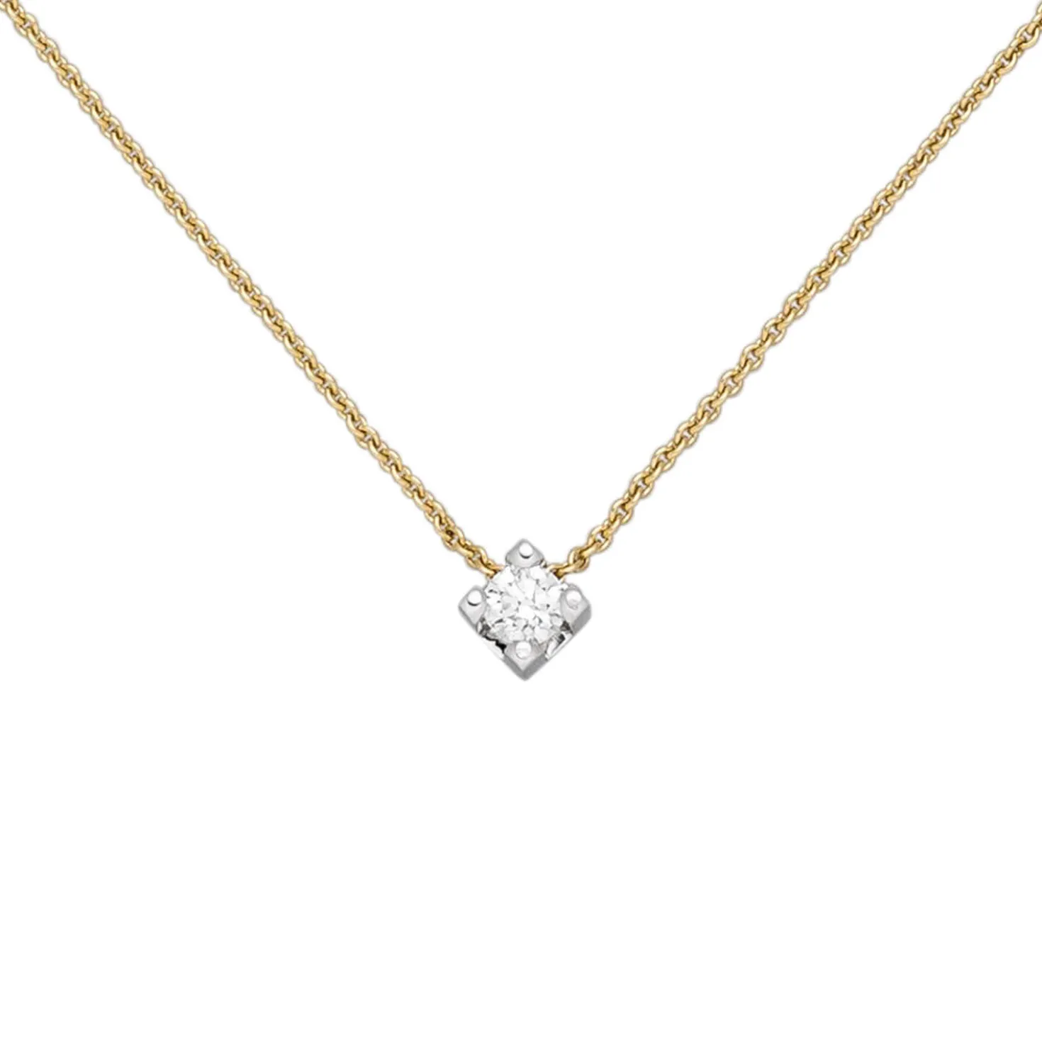 Solitär Collier mit Anhänger Diamant 0.06Ct W/SI 750 Gold Gelbgold Weißgold 45cm