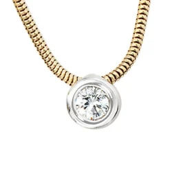 Solitär Collier mit Anhänger mit Diamant 0,25 Ct 585 Gold gelb/weiß