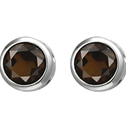 Solitär Ohrstecker aus 925 Silber Rauchquarz braun rund Ohrringe Ohrschmuck