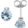 Solitär Ohrstecker 2 Diamanten 0.06Ct Aquamarine 585 Gold Weißgold