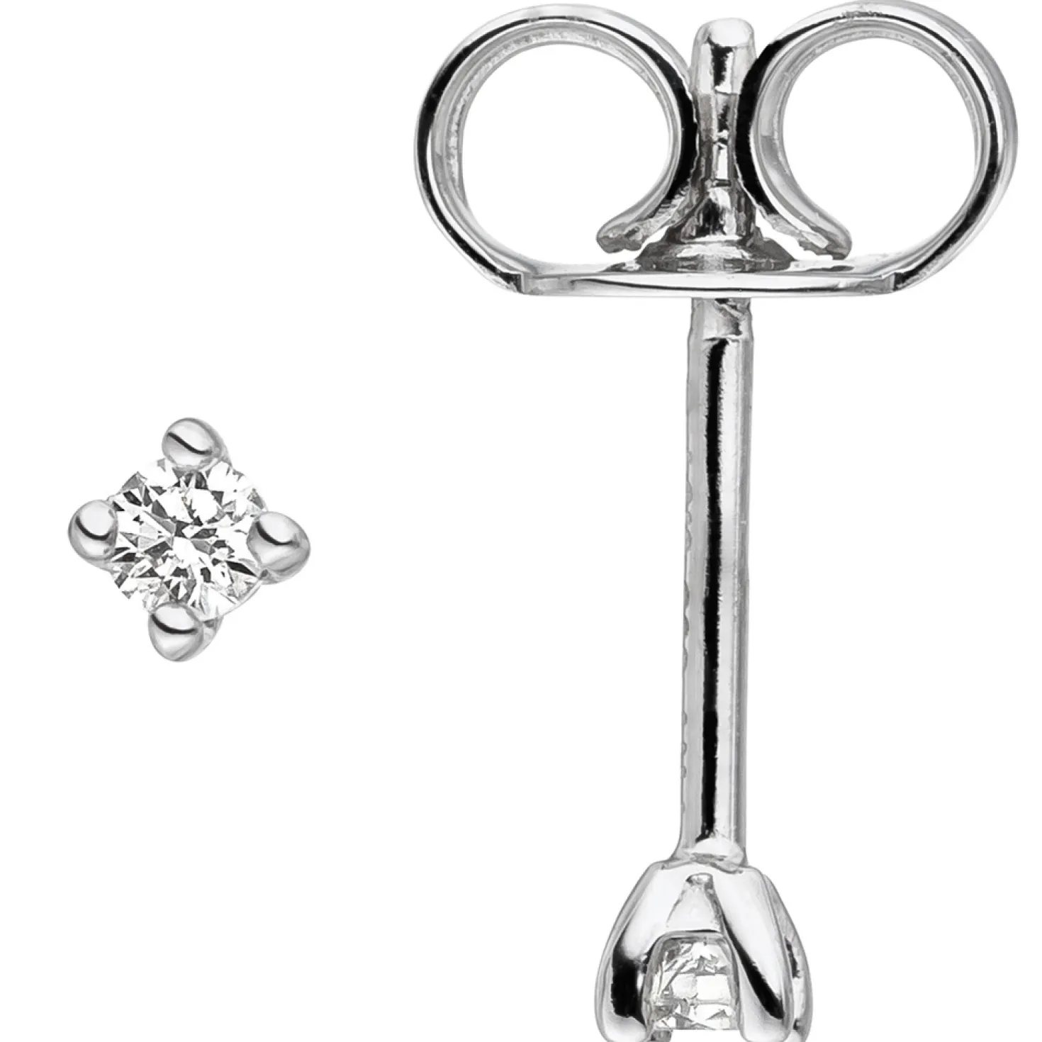 Solitär Ohrstecker Ohrringe mit 2 Diamanten 0.08Ct 585 Gold Weißgold