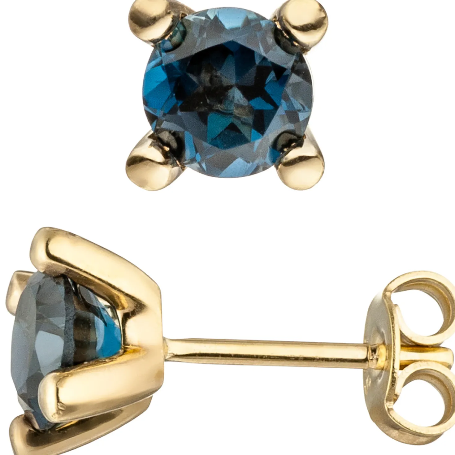 Solitär Ohrstecker Ohrschmuck mit Blautopas blau London Blue, 585 Gold Gelbgold
