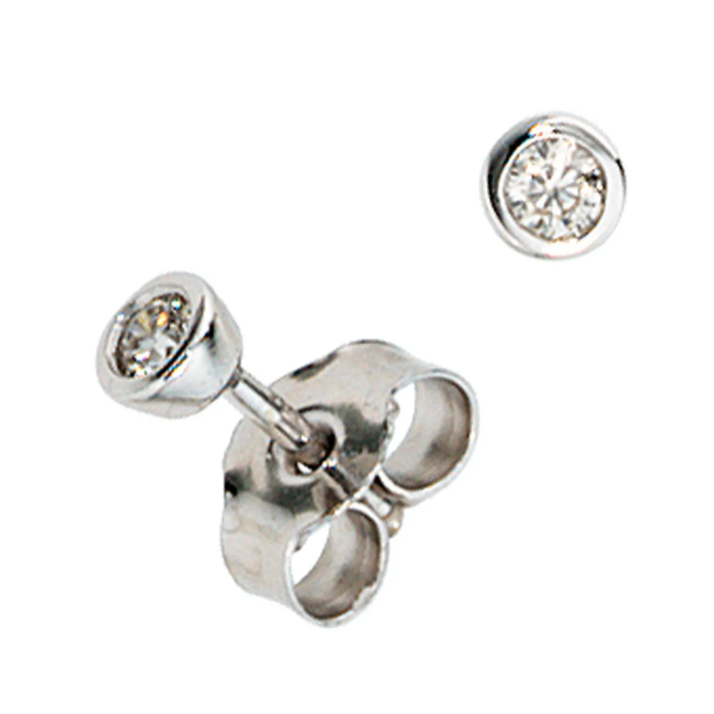 Solitär Ohrstecker Stecker Diamanten 0,1 Ct 3.4mm 585 Gold Weißgold