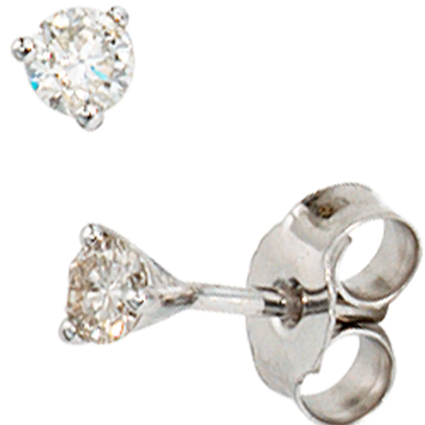 Solitär Ohrstecker Stecker mit Diamanten 0.25Ct TC/P1 3.4mm 585 Gold Weißgold