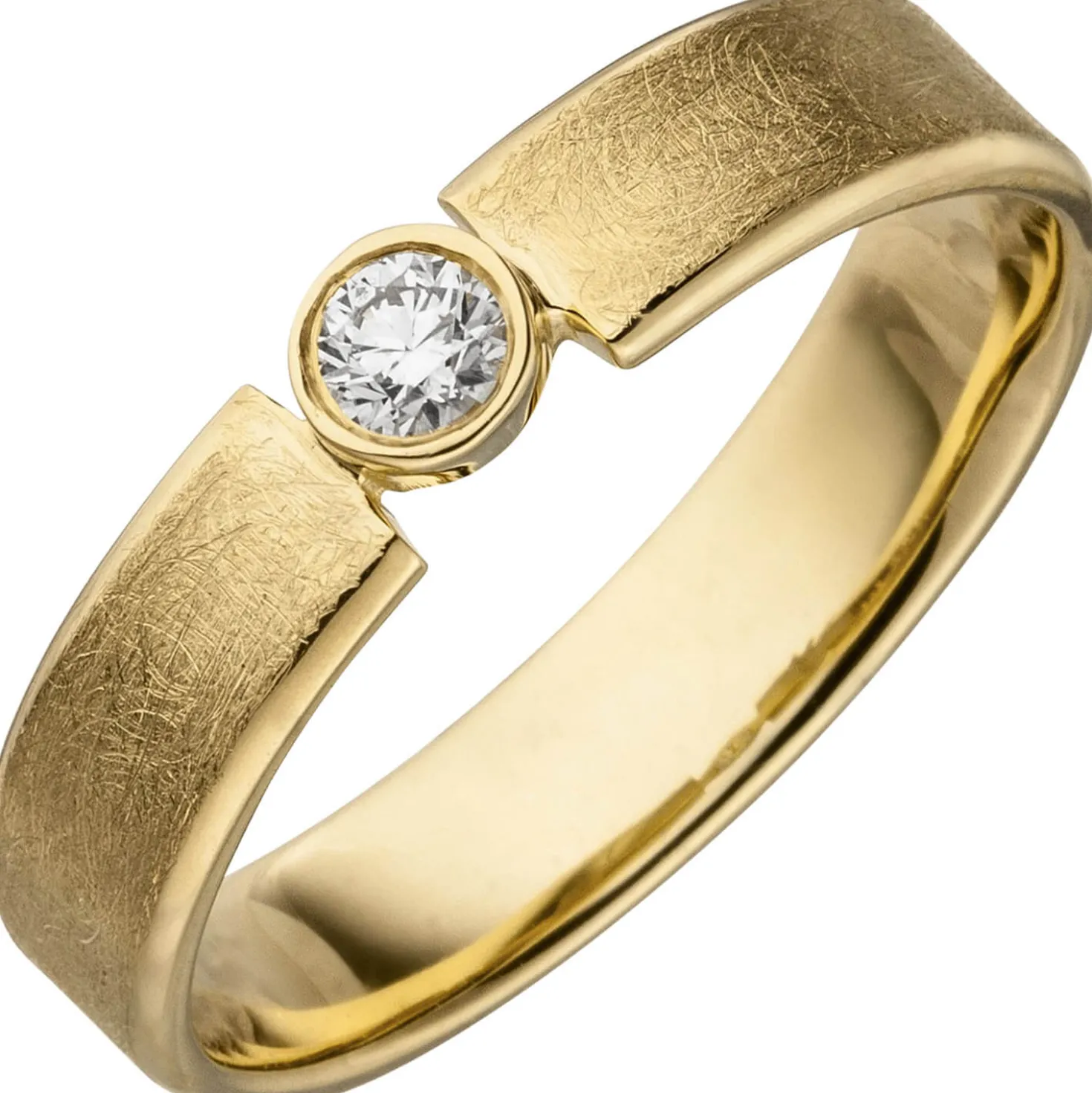 Solitär Ring aus 585 Gold Gelbgold mit Diamant Brillant 0,10 Ct 4,1mm breit