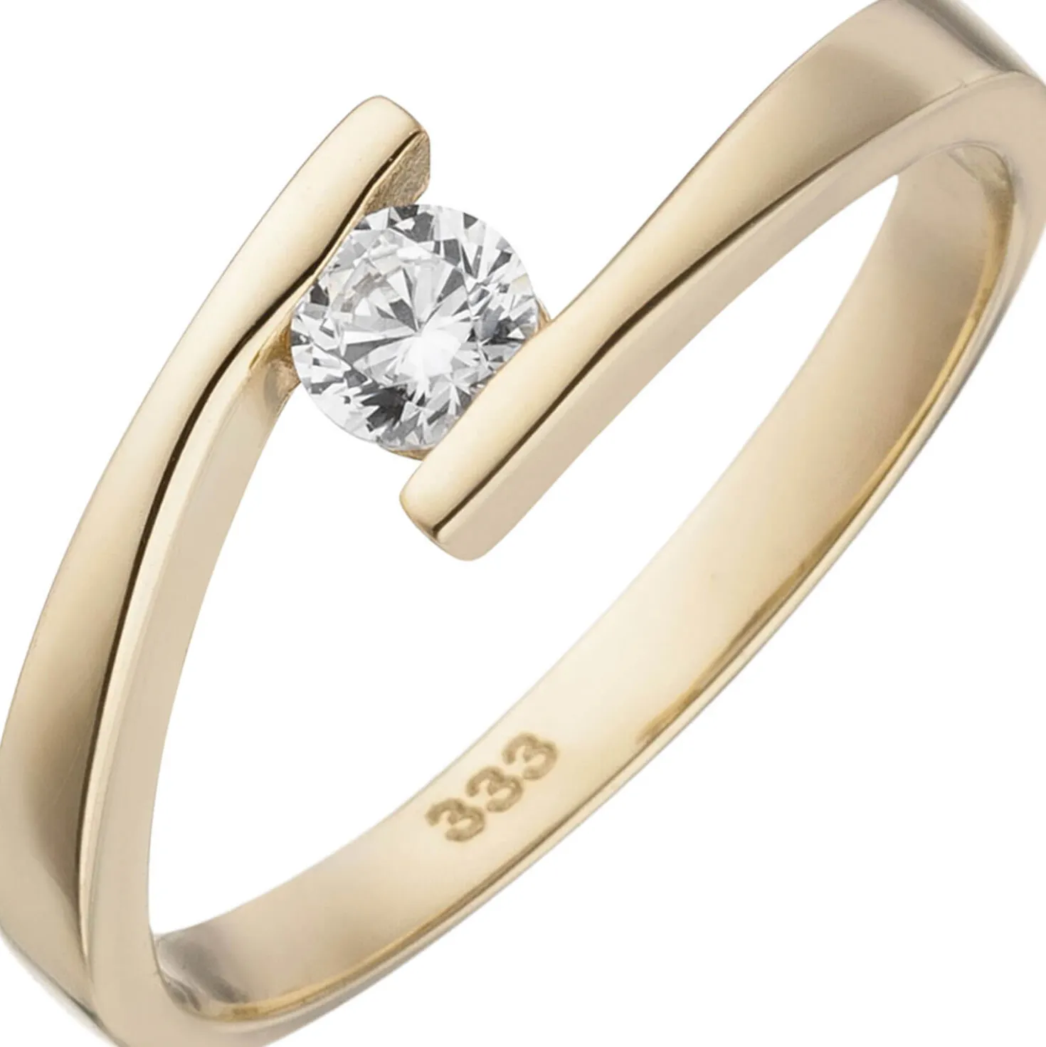 Solitär Ring aus 333 Gold Gelbgold mit Zirkonia Goldring Fingerring zeitlos