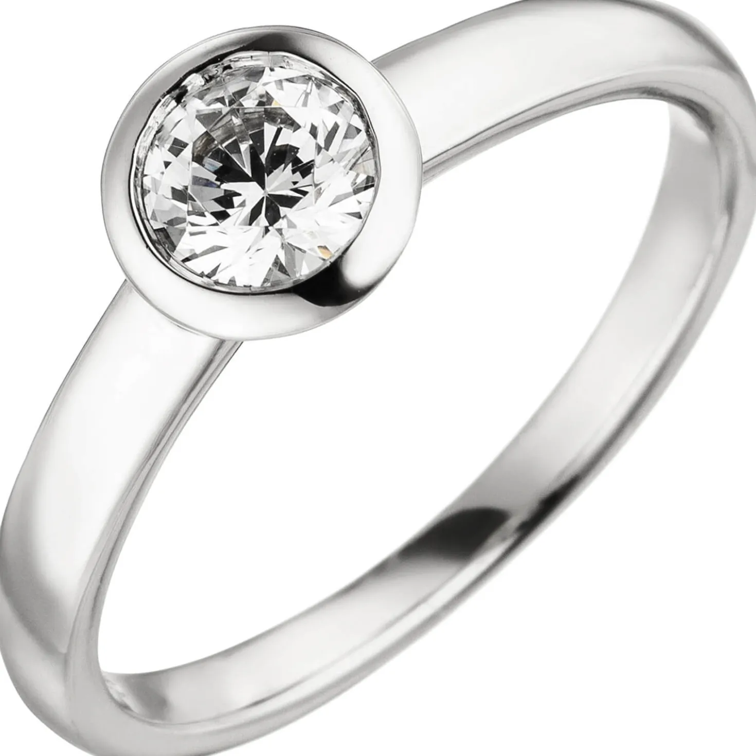 Solitär Ring aus 585 Gold Weißgold Diamant Brillant 0,50 ct. W-SI Zargenfassung