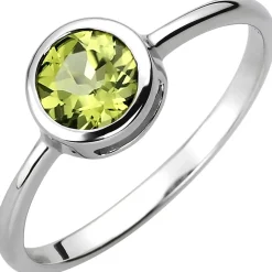 Solitär Ring aus 925 Silber mit Peridot grün rund Fingerring Edelsteinring
