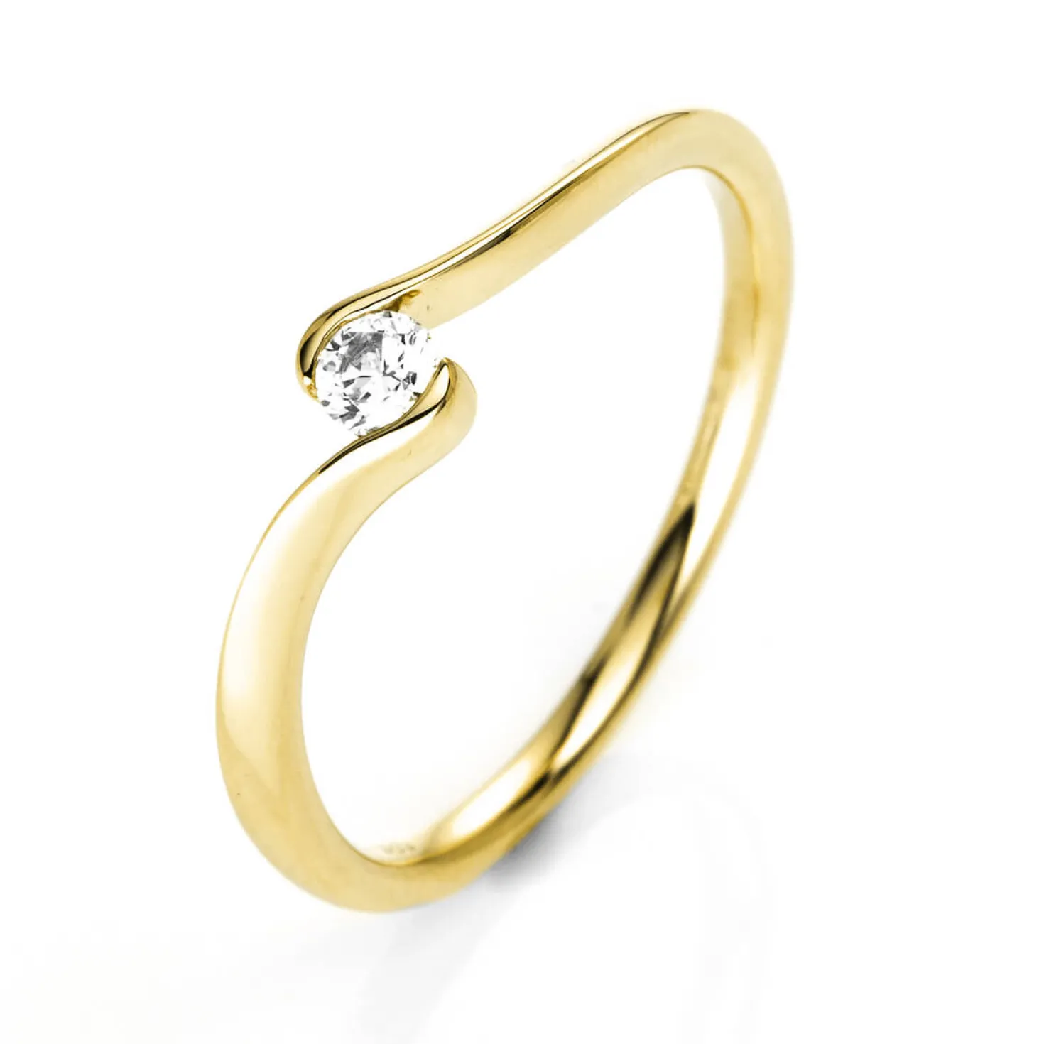 Solitär Ring Damenring aus 750 Gold Gelbgold mit Diamant Brillant 0,10 Ct.