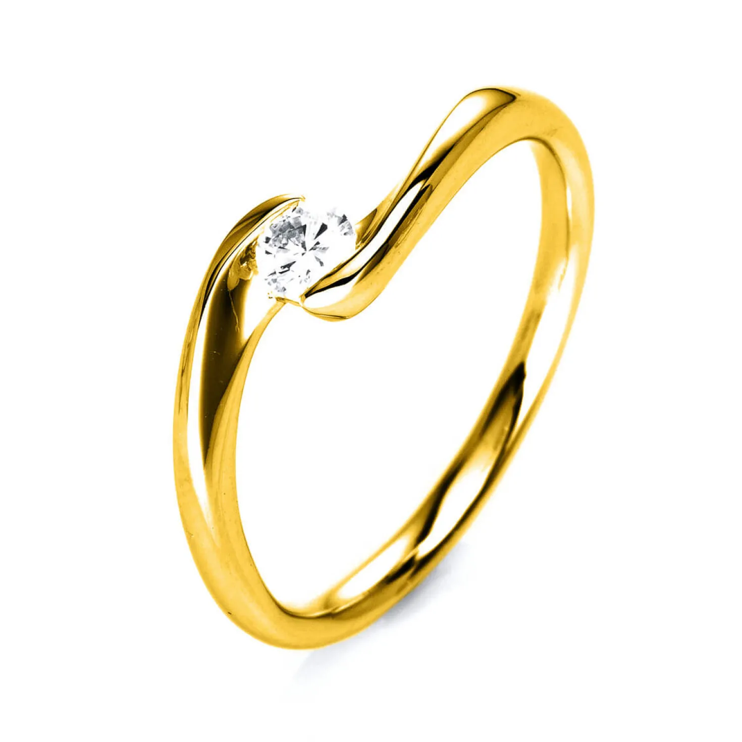 Solitär Ring Damenring aus 750 Gold Gelbgold mit Diamant Brillant 0,15 Ct.