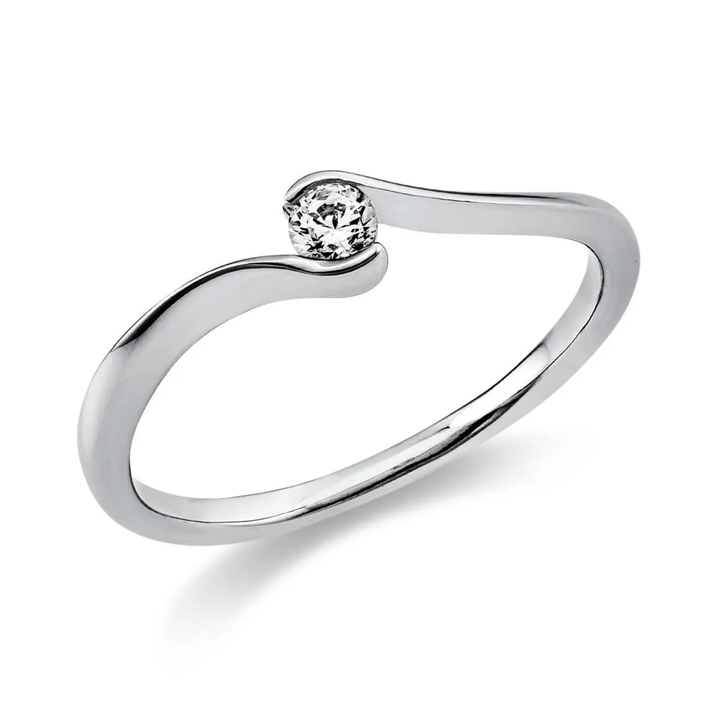 Solitär Ring Damenring aus 750 Gold Weißgold mit Diamant Brillant 0,10 Ct.