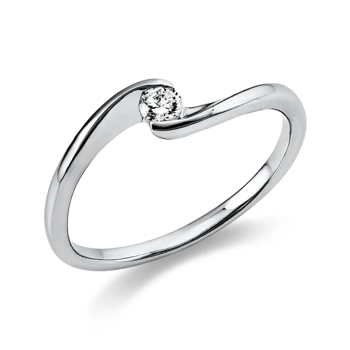 Solitär Ring Damenring aus 750 Gold Weißgold mit Diamant Brillant 0,10 Ct.