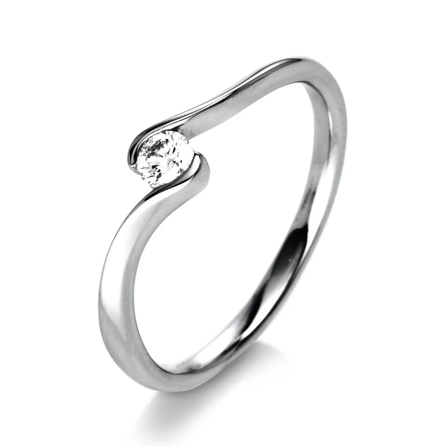 Solitär Ring Damenring aus 750 Gold Weißgold mit Diamant Brillant 0,15 Ct.