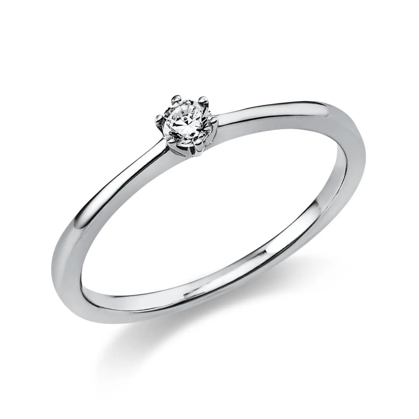 Solitär Ring Damenring aus 950 Platin mit Diamant Brillant 0,10 Ct. 6er-Krappe