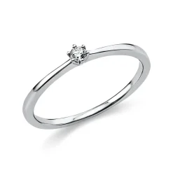 Solitär Ring Damenring aus 950 Platin mit Diamant Brillant 0,05 Ct 6er-Krappe