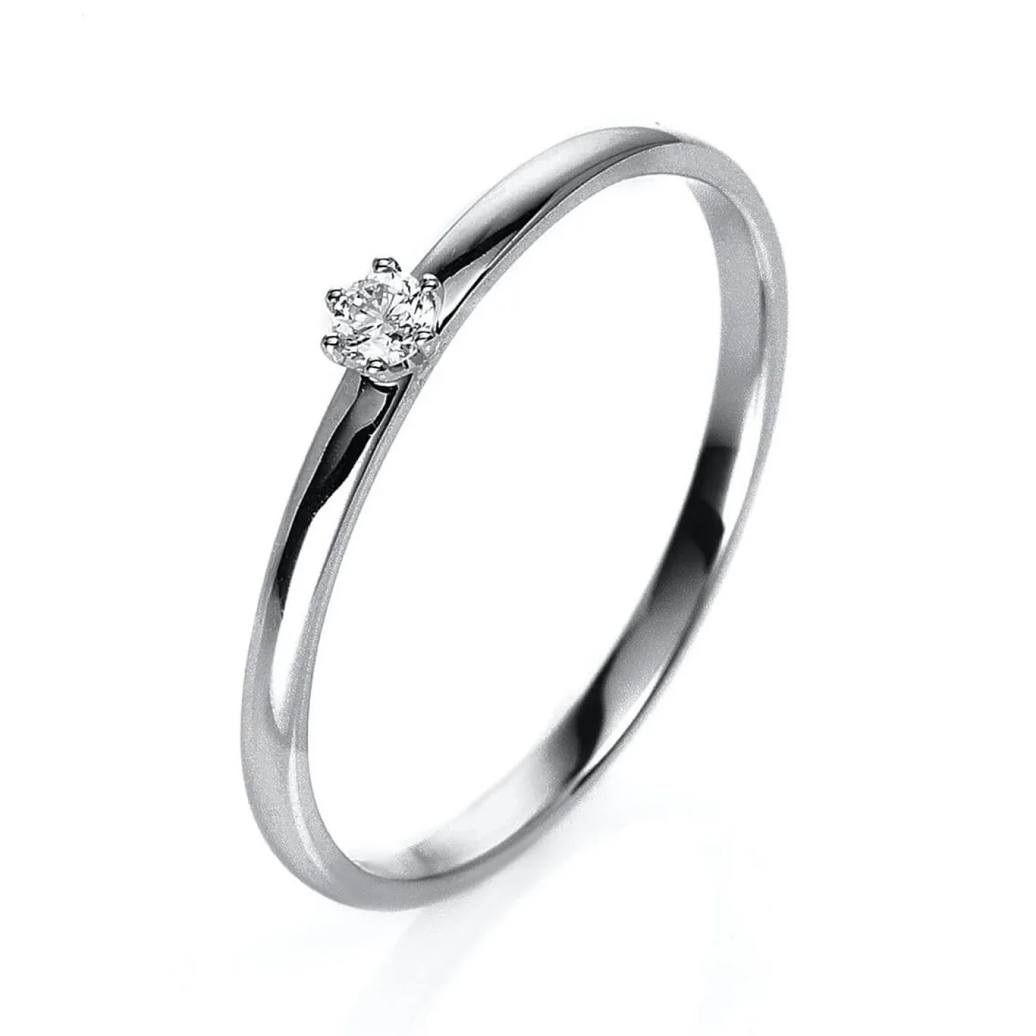 Solitär Ring Damenring aus 950 Platin mit Diamant Brillant 0,05 Ct 6er-Krappe