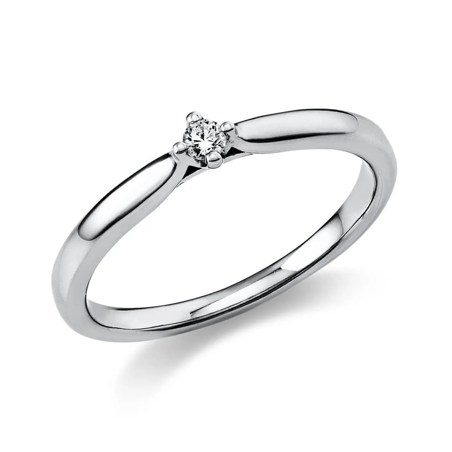 Solitär Ring Damenring aus 950 Platin mit Diamant Brillant 0,05 Ct 4er-Krappe