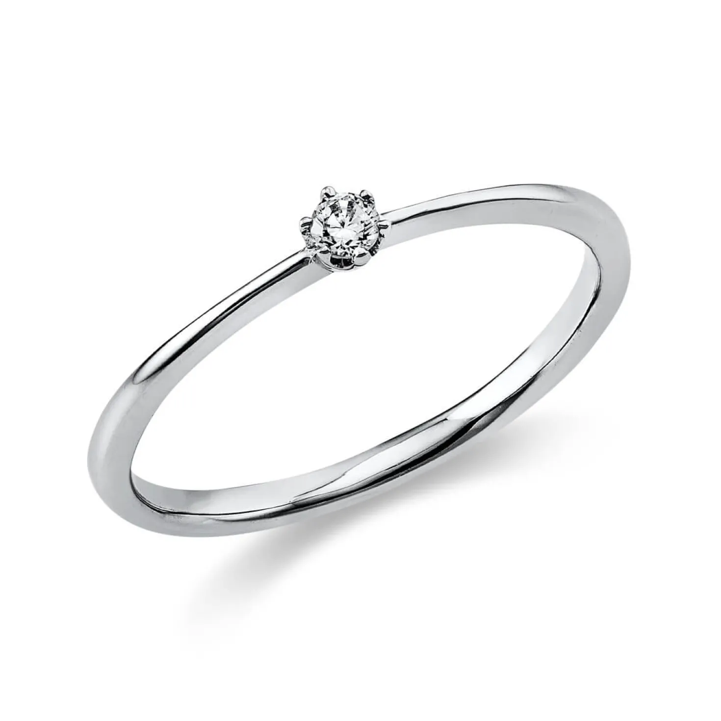 Solitär Ring Damenring aus 950 Platin mit Diamant Brillant 0,05 Ct 6er-Krappe