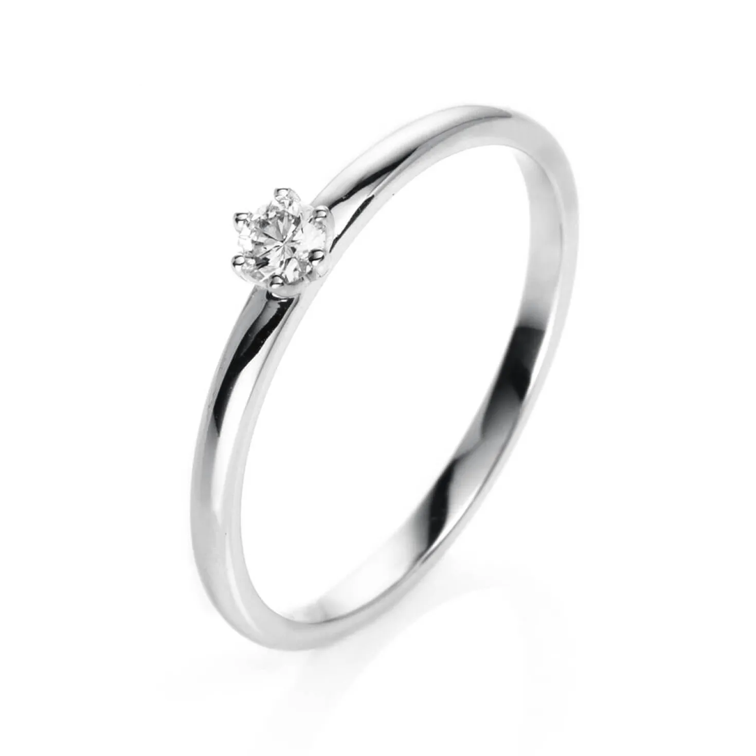 Solitär Ring Damenring aus 950 Platin mit Diamant Brillant 0,10 Ct. 6er-Krappe