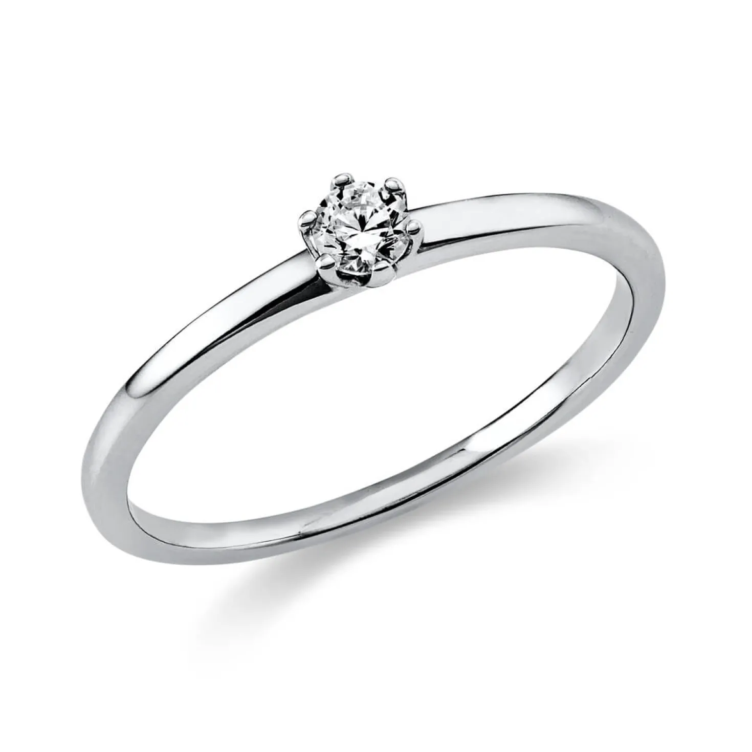 Solitär Ring Damenring aus 950 Platin mit Diamant Brillant 0,10 Ct. 6er-Krappe