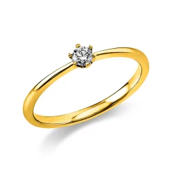 Solitär Ring Damenring 750 Gold Gelbgold Diamant Brillant 0,10 Ct. 6er-Krappe