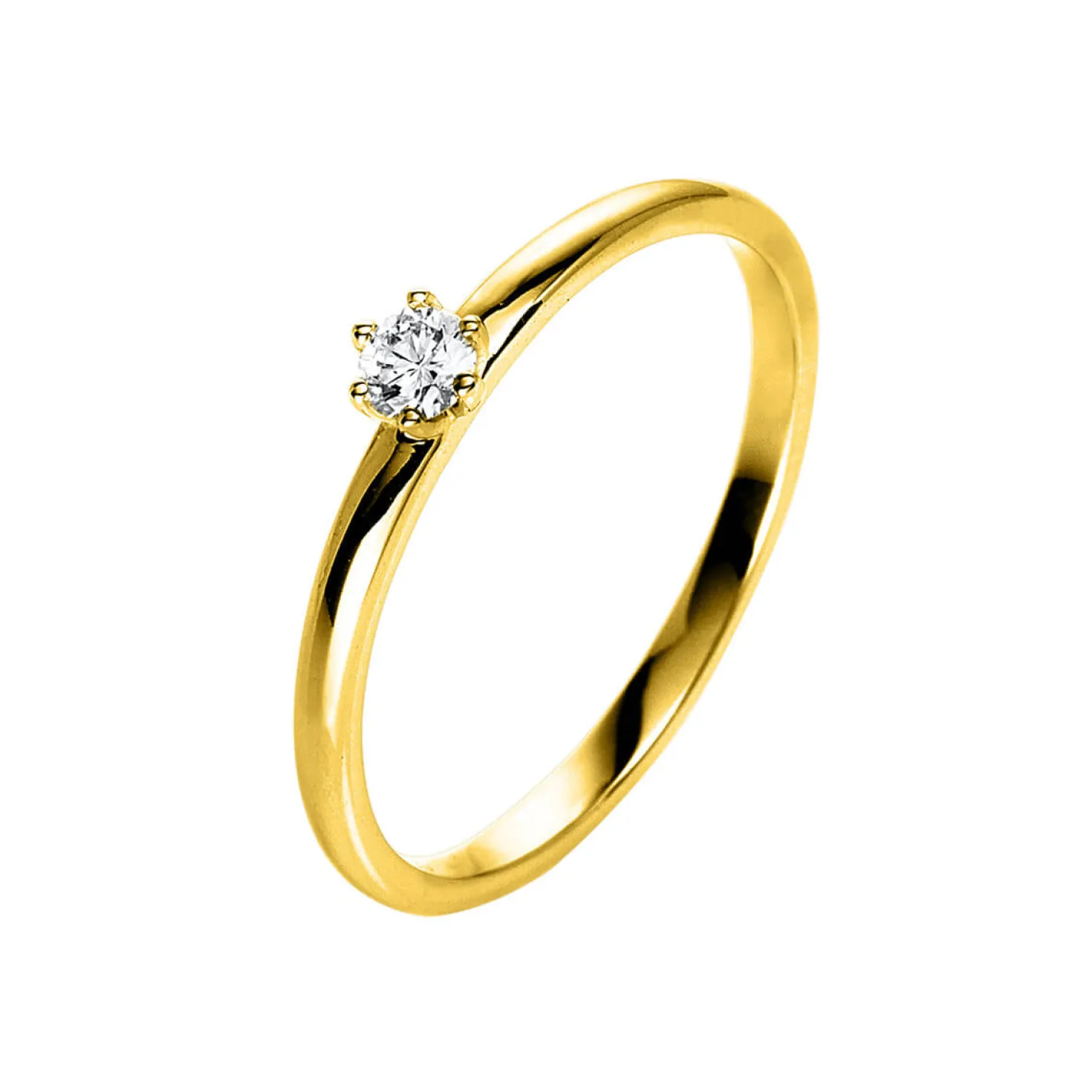 Solitär Ring Damenring 585 Gold Gelbgold Diamant Brillant 0,10 Ct. 6er-Krappe