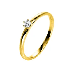Solitär Ring Damenring 750 Gold Gelbgold Diamant Brillant 0,10 Ct. 6er-Krappe