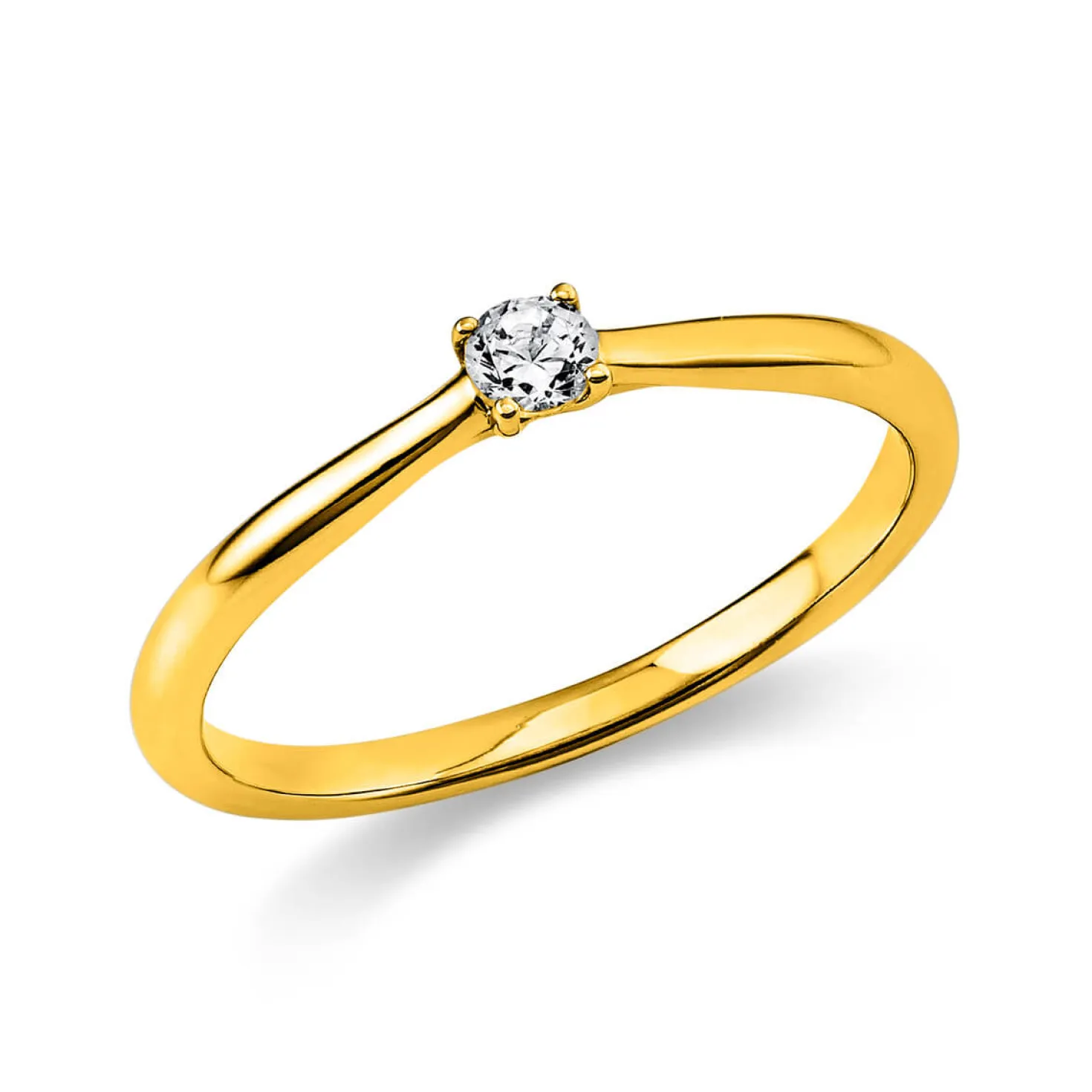 Solitär Ring Damenring 585 Gold Gelbgold Diamant Brillant 0,10 Ct. 4er-Krappe