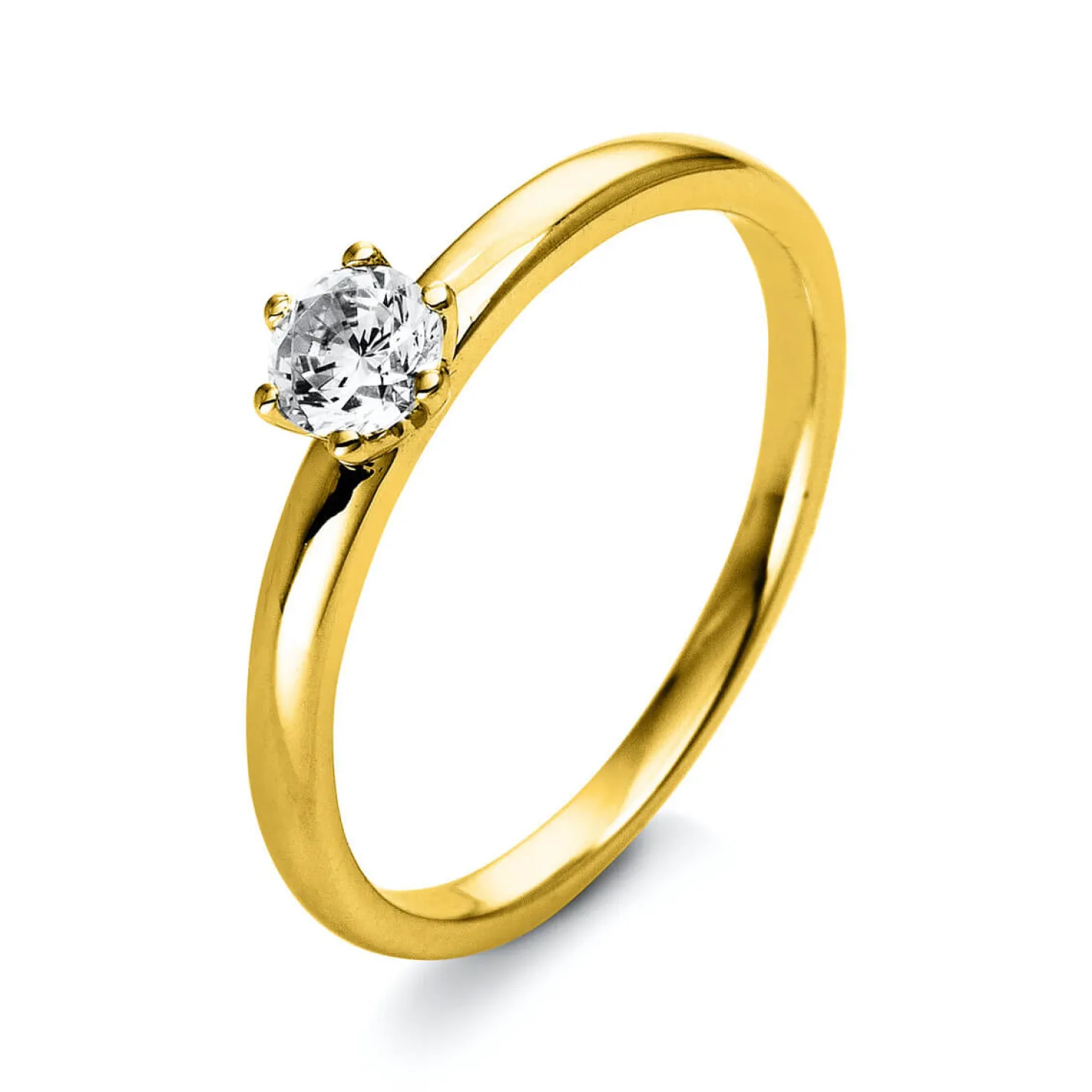 Solitär Ring Damenring 750 Gold Gelbgold Diamant Brillant 0,40 Ct. 6er-Krappe