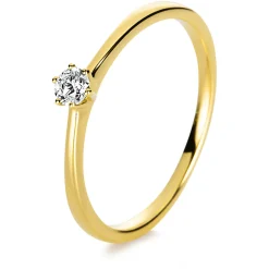 Solitär Ring Damenring 585 Gold Gelbgold Diamant Brillant 0,10 Ct. 6er-Krappe