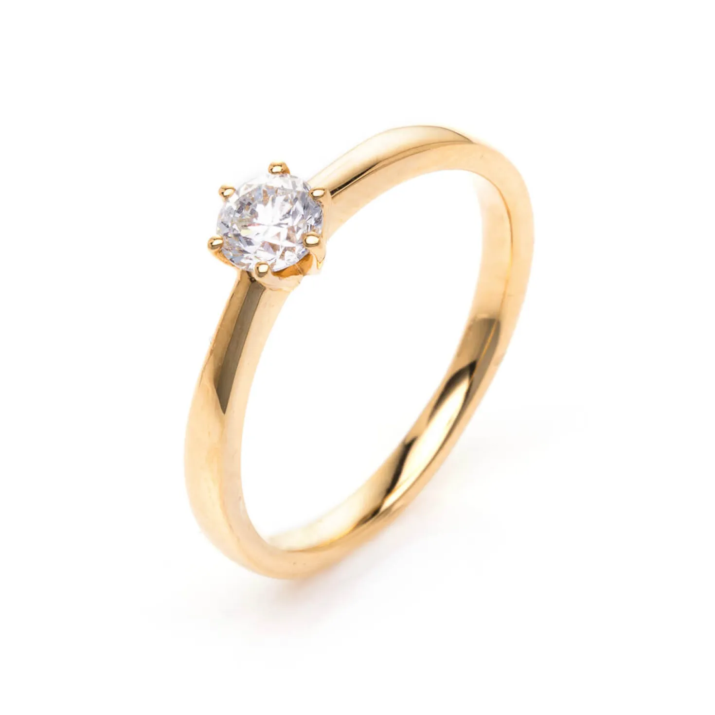 Solitär Ring Damenring 585 Gold Gelbgold Diamant Brillant 0,40 Ct. 6er-Krappe